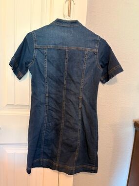 Knox Rose Dark Blue Denim Shirt Dress with Orange Logo Detail